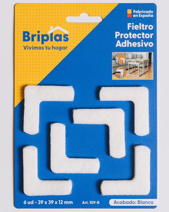 BRIPLAS Lot de 6 patins en feutre adhésif équerre 39x39x12 mm blanc BRIPLAS Lot de 6 patins en feutre adhésif équerre 39x39x12 mm blanc