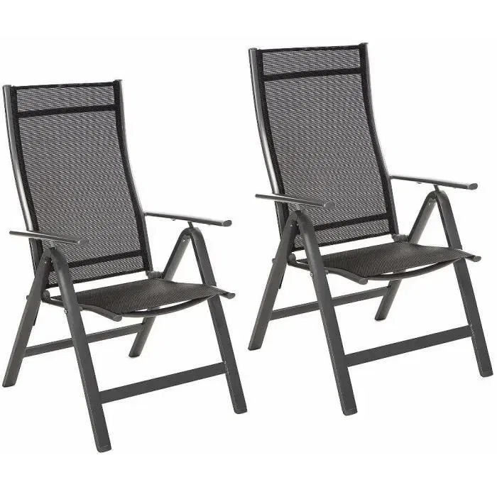 Fieldmann FDZN 5018 - Ensemble de 2 chaises de jardin réglables en aluminium anthracite, dossier 7 positions, pour intérieur et extérieur Fieldmann FDZN 5018 - Ensemble de 2 chaises de jardin réglables en aluminium anthracite, dossier 7 positions, pour intérieur et extérieur