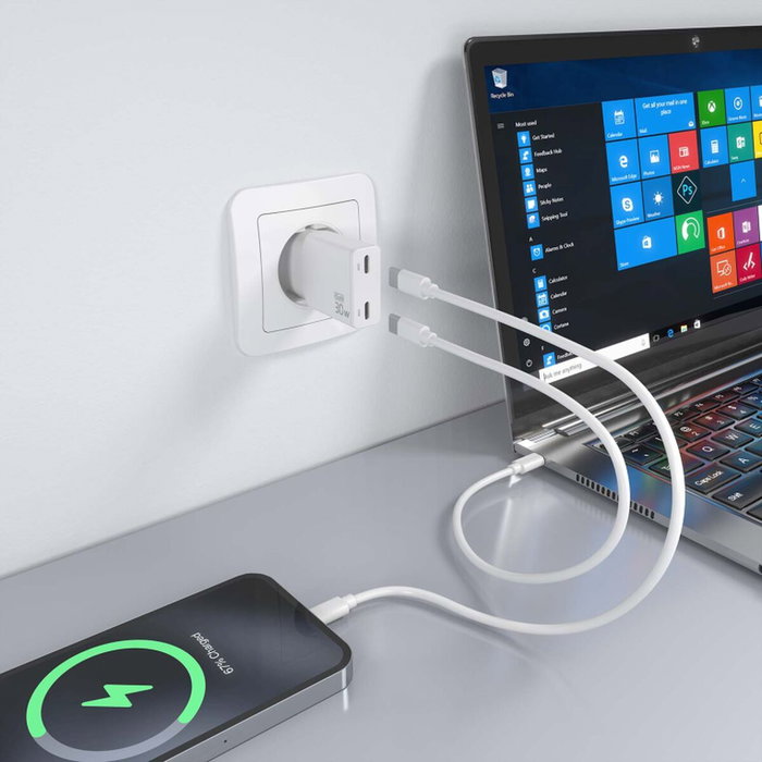 Chargeur mural Aisens AISENS ASCH-30W2P048-W Blanc 30 W