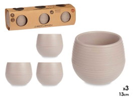 Ibergarden Lot de 3 pots avec réserve d'eau 13 cm taupe plastique (Set de 4)