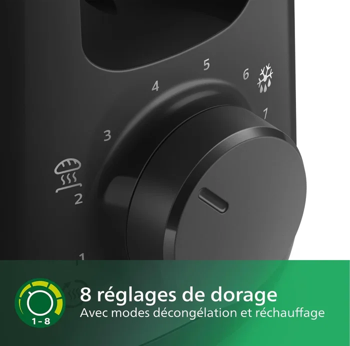 Philips HD2590/90 Grille-pain Daily 1 fente longue 830W - 8 réglages de cuisson, fonction réchauffe-viennoiseries, tiroir ramasse-miettes, Noir