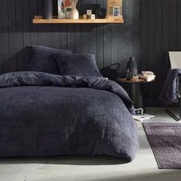 Today Parure de lit Teddy Collection Bien au Chaud Housse de couette 240x220 cm + 2 taies 63x63 cm Lit 2 personnes Gris anthracite Microfibre et polaire