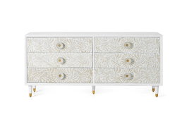 GINER Y COLOMER Commode 6 tiroirs en bois de manguier blanc et doré