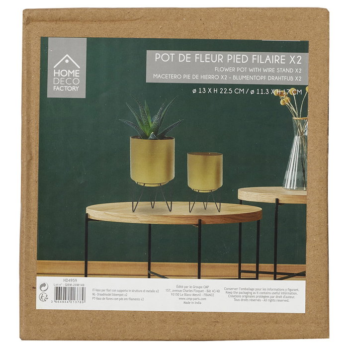 Home Deco Factory Lot de 2 Macetas en Métal avec Pieds LOUNGE Home Deco Factory Lot de 2 Macetas en Métal avec Pieds LOUNGE