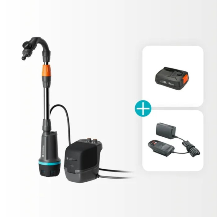 Gardena 2400 Comfort-Automatic Pompe de récupération d'eau de pluie à batterie 18V avec batterie et chargeur Gardena 2400 Comfort-Automatic Pompe de récupération d'eau de pluie à batterie 18V avec batterie et chargeur
