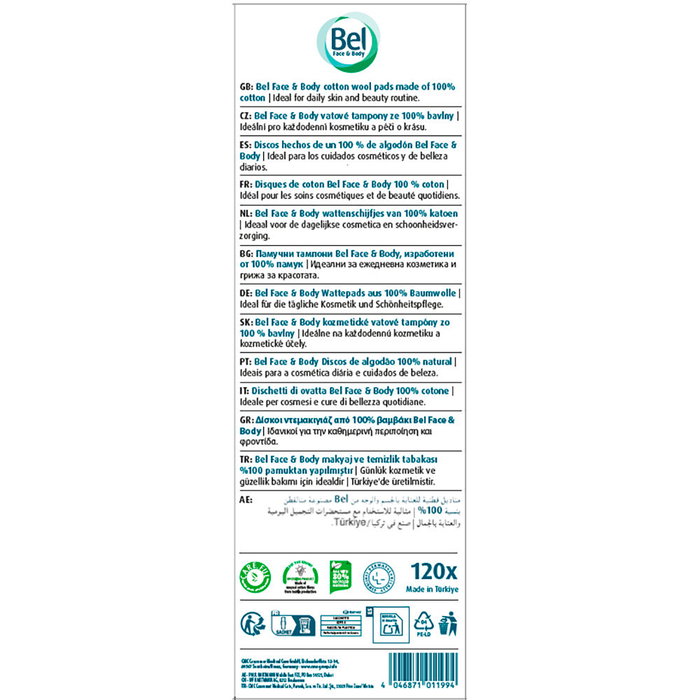 Cosmoplast - Disques de coton démaquillants ronds 100% coton, 120 unités, format standard