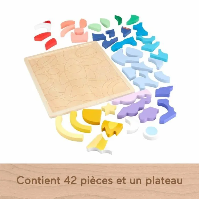 Fisher-Price Puzzle en Bois L'Espace, 42 Pieces, Jeu Educatif pour Enfants a Partir de 3 Ans, Stimule Motricite Fine et Creativite, Ref. HXY42
