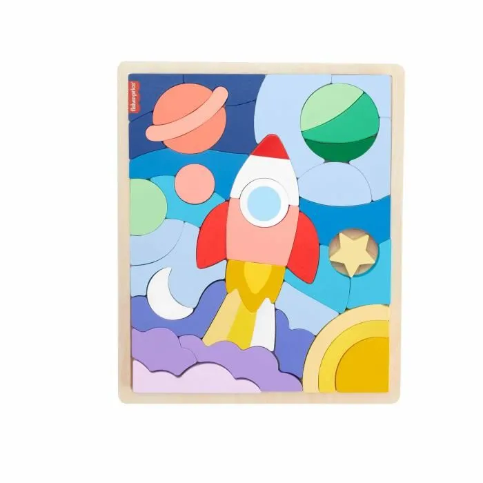Fisher-Price Puzzle en Bois L'Espace, 42 Pieces, Jeu Educatif pour Enfants a Partir de 3 Ans, Stimule Motricite Fine et Creativite, Ref. HXY42