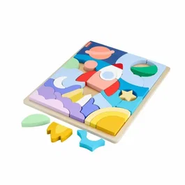 Fisher-Price Puzzle en Bois L'Espace, 42 Pieces, Jeu Educatif pour Enfants a Partir de 3 Ans, Stimule Motricite Fine et Creativite, Ref. HXY42