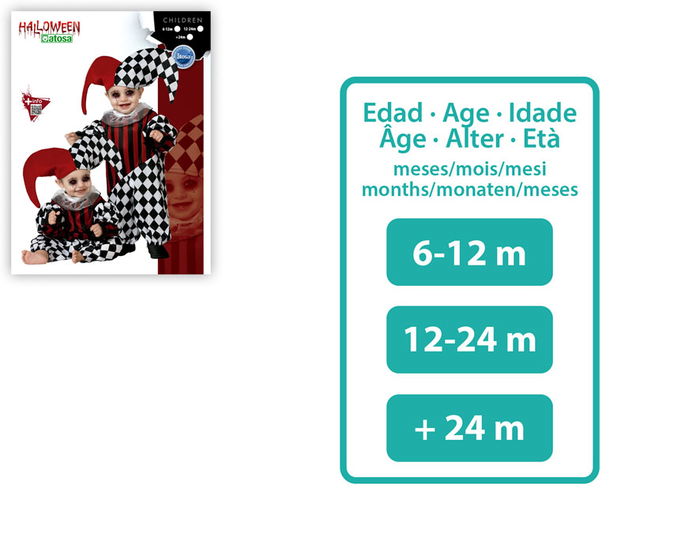 Déguisement Arlequin Bébé Garçon 24 Mois avec Pantalon à Carreaux et Bonnet Pointu Rouge - Costume pour Carnaval, Halloween, Fêtes