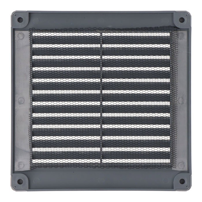 Edm Grille de ventilation ABS carrée 150x150x7mm Gris avec bouchons et moustiquaire