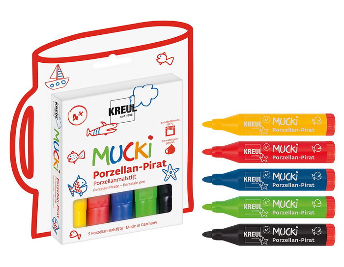 Kreul Set de 5 marqueurs MUCKI FANCY FABRIC pour porcelaine
