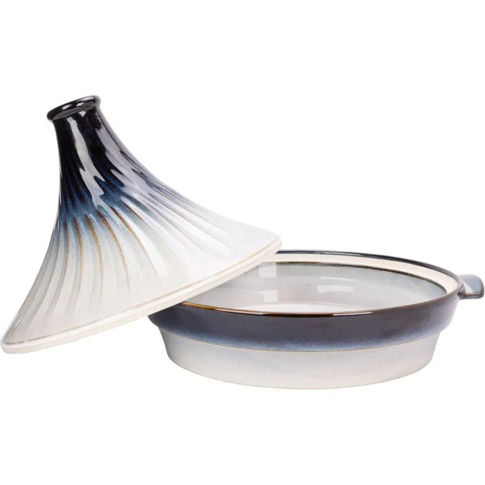 Cosy & Trendy Tajine en grès, Ø 31,7 cm, Blanc Bleu, Compatible tous feux sauf induction, Collection Nora