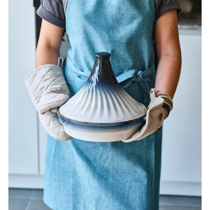 Cosy & Trendy Tajine en grès, Ø 31,7 cm, Blanc Bleu, Compatible tous feux sauf induction, Collection Nora