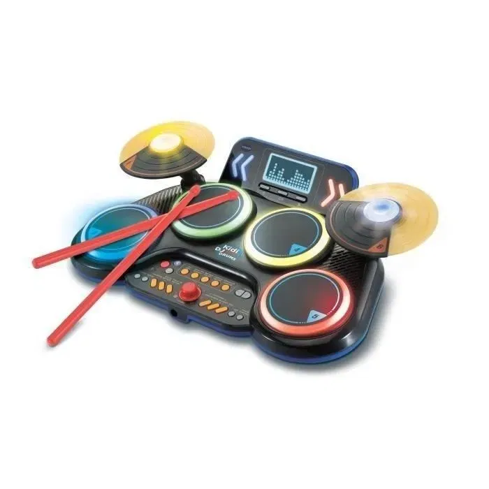 VTECH Kidi DJ Drums - Batterie électronique pour enfant à partir de 6 ans avec 4 pads lumineux, 2 cymbales et effets musicaux - Version française