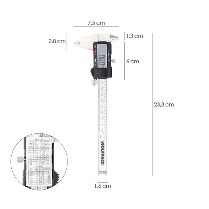 WOLFPACK LINEA PROFESIONAL Calibre Digital Inox 150mm