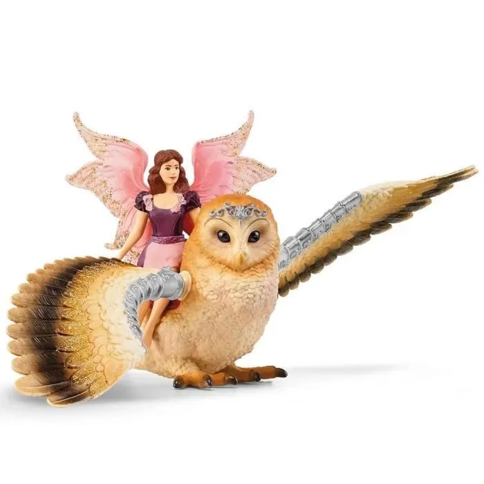 Schleich Figurine Bayala 70789 - Elfe sur Chouette Scintillante, Figurine Détaillée pour Enfant Dès 5 Ans, Jouet de Fée avec Aimant