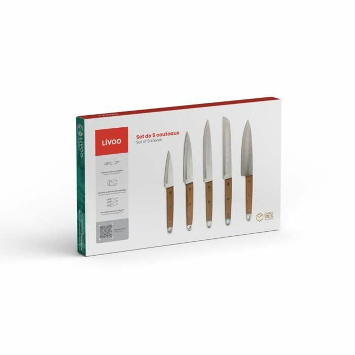 Livoo Set de 5 couteaux MEC129 en acier inoxydable et hêtre