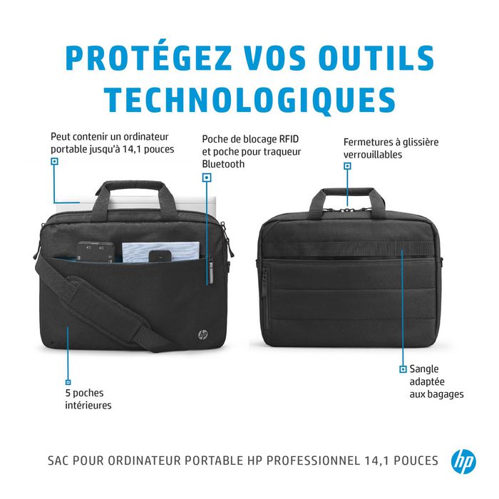 HP Sacoche pour Ordinateur Portable Professional 14,1 Pouces, Sacoche de Transport Écologique, avec Poche RFID et Compatible Traqueur Bluetooth, Noir HP Sacoche pour Ordinateur Portable Professional 14,1 Pouces, Sacoche de Transport Écologique, avec Poche RFID et Compatible Traqueur Bluetooth, Noir