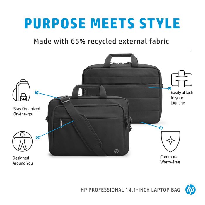 HP Sacoche pour Ordinateur Portable Professional 14,1 Pouces, Sacoche de Transport Écologique, avec Poche RFID et Compatible Traqueur Bluetooth, Noir HP Sacoche pour Ordinateur Portable Professional 14,1 Pouces, Sacoche de Transport Écologique, avec Poche RFID et Compatible Traqueur Bluetooth, Noir