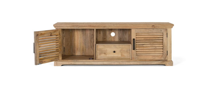 GINER Y COLOMER Console TV en bois de manguier massif - 2 portes, 1 tiroir - Dimensions : 170x60x40 cm - Teinté naturel