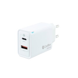 Coolbox Chargeur USB mural 45W GaN USB-C + USB-A Blanc