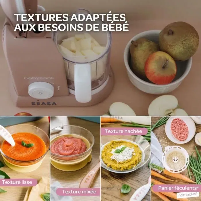 Beaba Babycook Solo - Robot culinaire bébé 4 en 1 : mixeur, cuiseur vapeur (15 min), bol XL 1100 ml, commande unique, conservation des vitamines