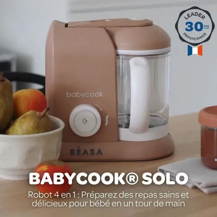 Beaba Babycook Solo - Robot culinaire bébé 4 en 1 : mixeur, cuiseur vapeur (15 min), bol XL 1100 ml, commande unique, conservation des vitamines