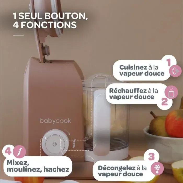 Beaba Babycook Solo - Robot culinaire bébé 4 en 1 : mixeur, cuiseur vapeur (15 min), bol XL 1100 ml, commande unique, conservation des vitamines