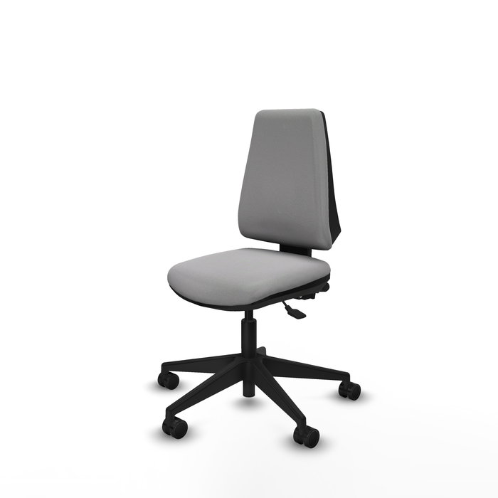 Chaise Elche Asynchrone Tissu Gris clair Base pyramidale noire Sans accoudoirs Sans appui-tête Roulettes 65mm nylon