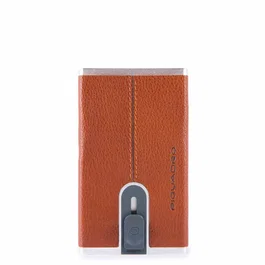 Piquadro Porte-cartes en cuir orange avec système coulissant carré