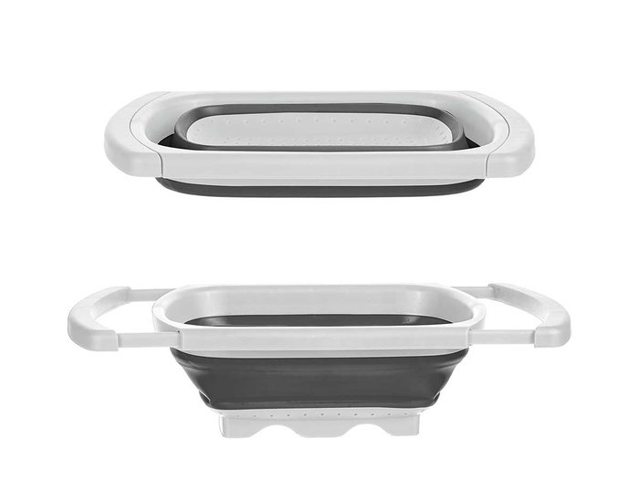 Kinvara Colador Rectangular Ajustable et Pliable 60 x 27 x 12.5 cm Blanc et Gris Plastique PP et TPR (Set de 12)