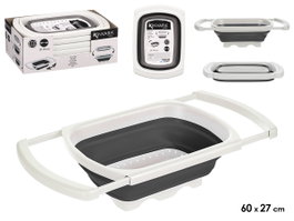Kinvara Colador Rectangular Ajustable et Pliable 60 x 27 x 12.5 cm Blanc et Gris Plastique PP et TPR (Set de 12)