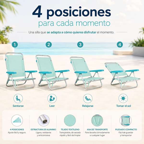 JugaToys Chaise de plage multiposition aluminium Aguamarina JugaToys Chaise de plage multiposition aluminium Aguamarina