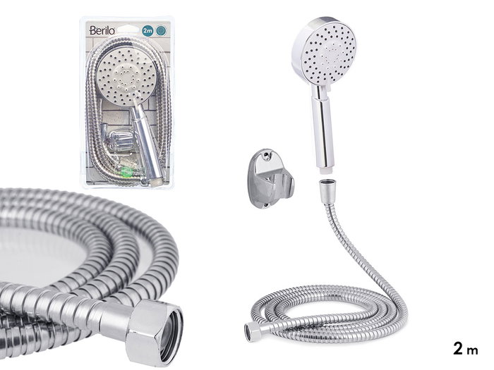 BERILO Téléphone de douche blanc avec tuyau de 2 m et support 3 niveaux BERILO Téléphone de douche blanc avec tuyau de 2 m et support 3 niveaux