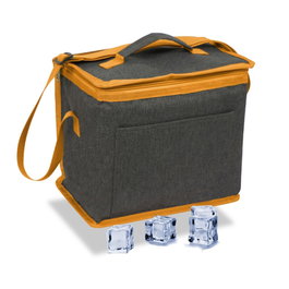 Coolerbag Sac isotherme 10 L en jean gris avec passepoil et sangle orange 28x16x22 cm