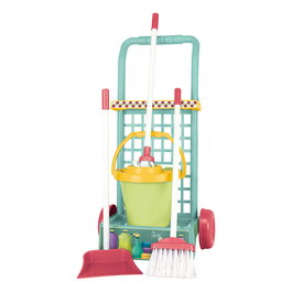 TACHAN - Chariot de nettoyage 12 pièces vert avec balai, pelle, seau et serpillière - Pour enfants dès 3 ans