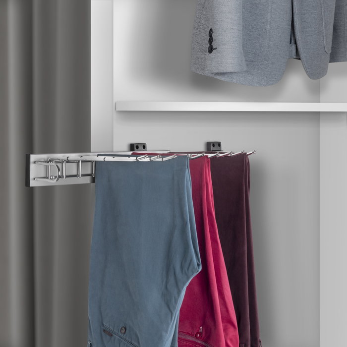 Emuca Porte-pantalons Self à montage latéral pour armoire, Gauche, Chromé, Acier et Plastique et Aluminium.