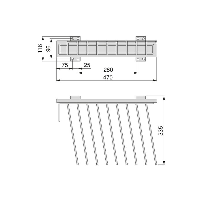 Emuca Porte-pantalons Self à montage latéral pour armoire, Gauche, Chromé, Acier et Plastique et Aluminium.