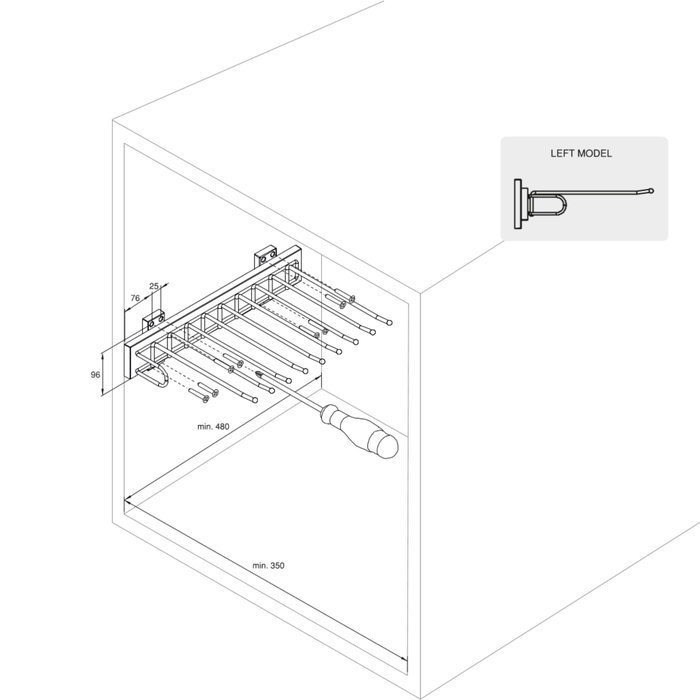 Emuca Porte-pantalons Self à montage latéral pour armoire, Gauche, Chromé, Acier et Plastique et Aluminium.