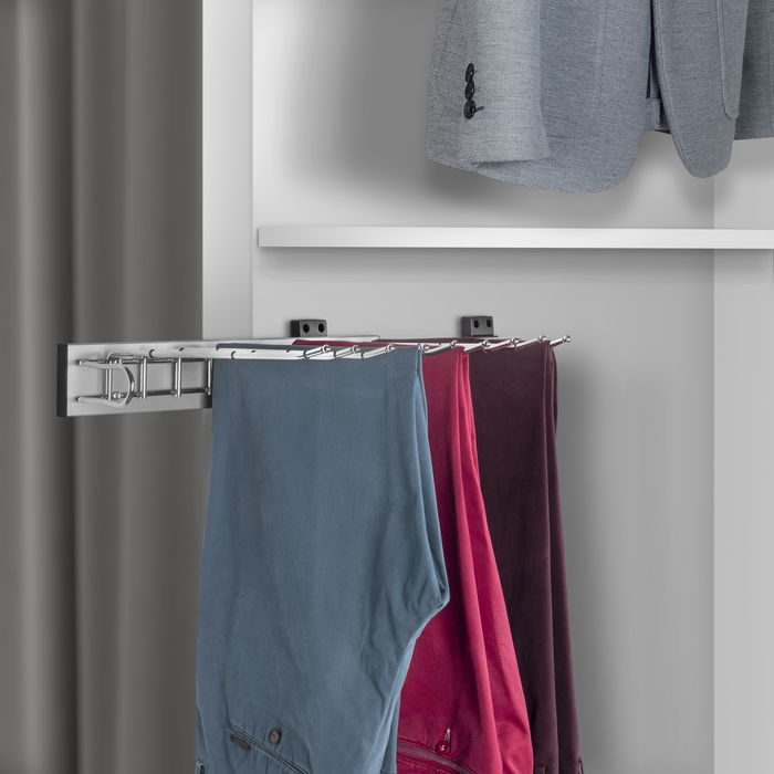 Emuca Porte-pantalons Self à montage latéral pour armoire, Gauche, Chromé, Acier et Plastique et Aluminium.