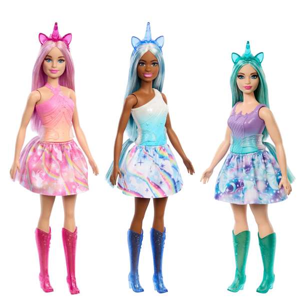 Mattel - Poupée Barbie Licorne avec Tenue aux Couleurs Vives - Modèles Assortis - Version Espagnole/Portuguaise Mattel - Poupée Barbie Licorne avec Tenue aux Couleurs Vives - Modèles Assortis - Version Espagnole/Portuguaise