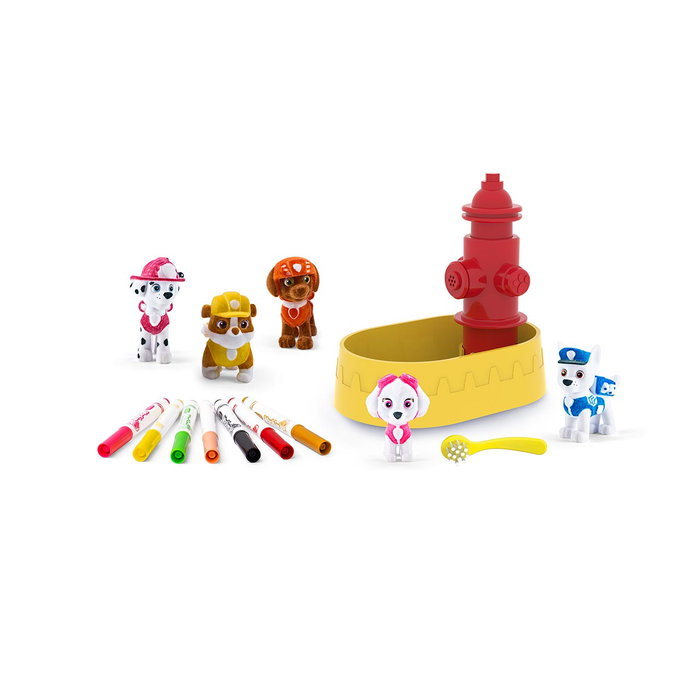 Crayola Washimals Set de 5 Mascotas Lavables Patrulla Canina (Paw Patrol) avec Hydrant et Pinceau - 8 Marqueurs Inclus - Jeu Créatif Enfant 3 Ans et Plus - Réf. 74-0291