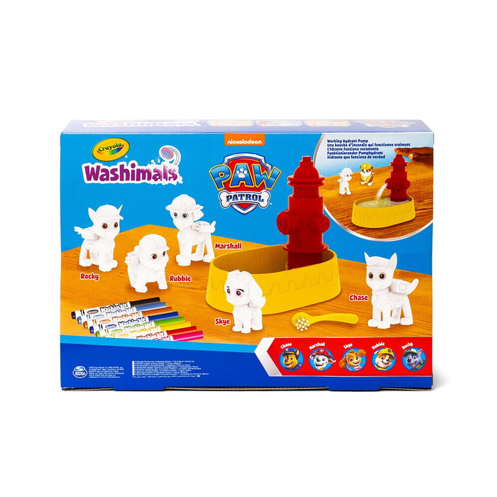 Crayola Washimals Set de 5 Mascotas Lavables Patrulla Canina (Paw Patrol) avec Hydrant et Pinceau - 8 Marqueurs Inclus - Jeu Créatif Enfant 3 Ans et Plus - Réf. 74-0291