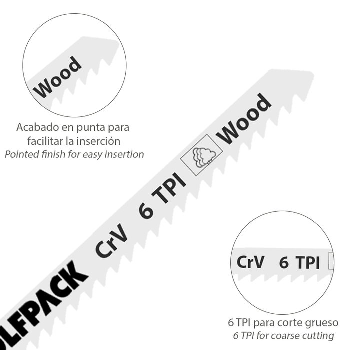 WOLFPACK LINEA PROFESIONAL Lames de scie sauteuse pour bois, coupe grossière, 5 pièces
