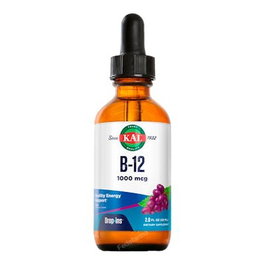 KAL Vegetarian B12 1000 mcg, 59 ml – Complément alimentaire vitamine B12 vegan, gouttes, sans gluten, arôme raisin
