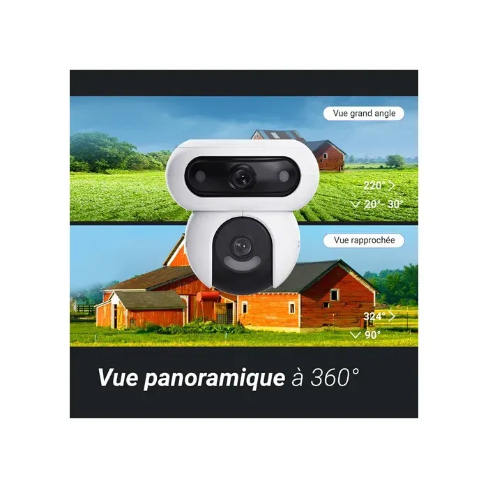 EZVIZ H90 - Caméra de surveillance extérieure motorisée 2K 360°, vision nocturne, audio bidirectionnel, 2 objectifs rotatifs