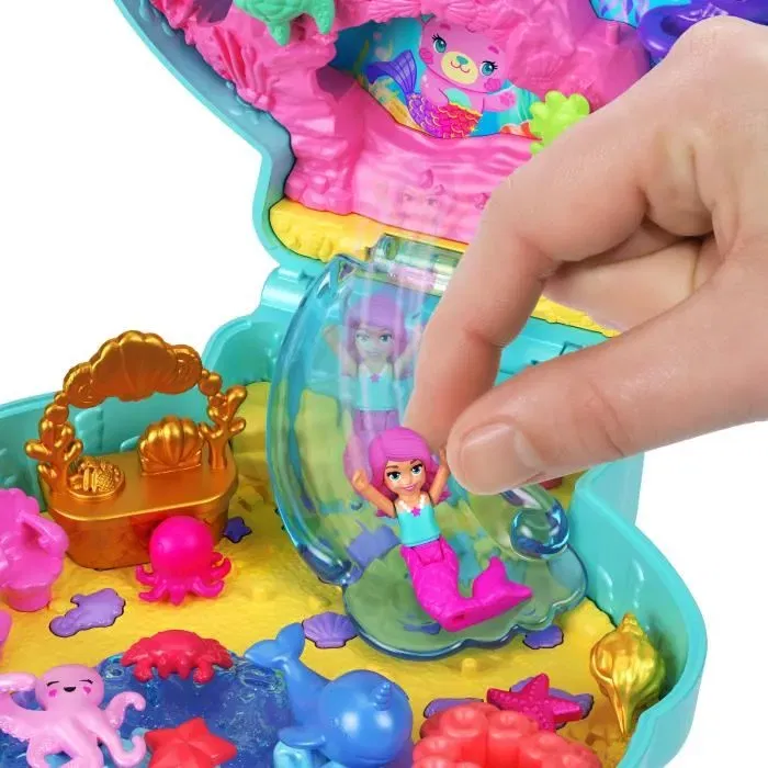Polly Pocket JCB16 Coffret Île des Paillettes - Mini-Figurine et Animaux avec 10 Accessoires et 5 Surprises - Jouet Enfant à partir de 4 Ans