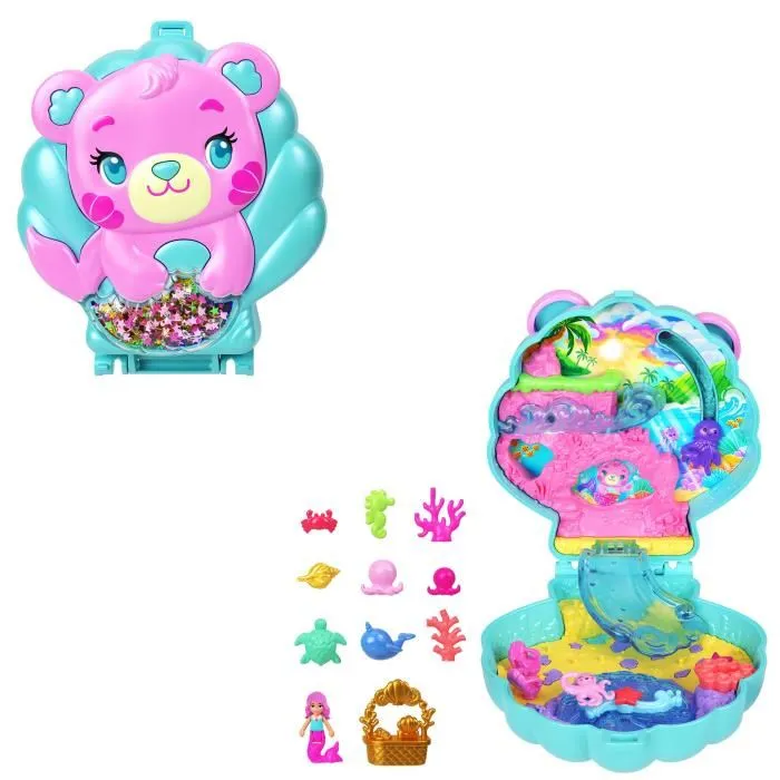 Polly Pocket JCB16 Coffret Île des Paillettes - Mini-Figurine et Animaux avec 10 Accessoires et 5 Surprises - Jouet Enfant à partir de 4 Ans