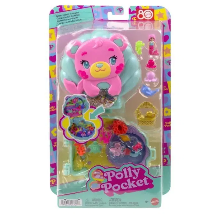 Polly Pocket JCB16 Coffret Île des Paillettes - Mini-Figurine et Animaux avec 10 Accessoires et 5 Surprises - Jouet Enfant à partir de 4 Ans